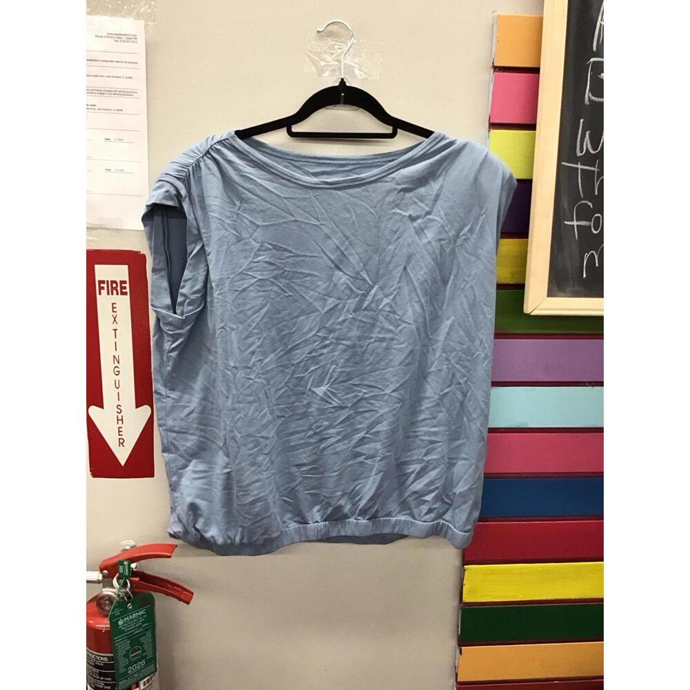 Me by Jennie Garth cap sleeve tee large gathered bottom stormy blue new HSN